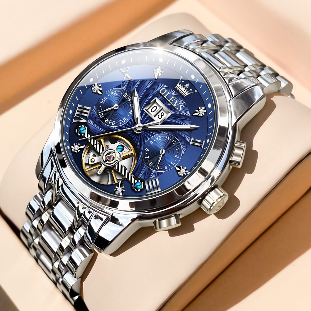 OLEVS montre mécanique automatique pour hommes, en acier inoxydable produit foryoumer.com 