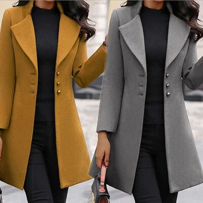 Manteau en laine pour femme, col montant, coupe cintrée, simple, automne et hiver 2022